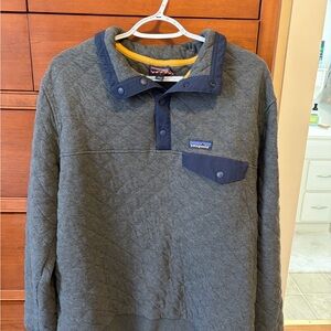 Patagonia Men's Quilted Pullover Sweatshirt in Gray with Navy Accents